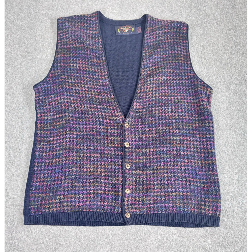 Vintage Lake Harmony Sweater Vest Mens L Purple‎ Knit Cotton Sleeveless USA